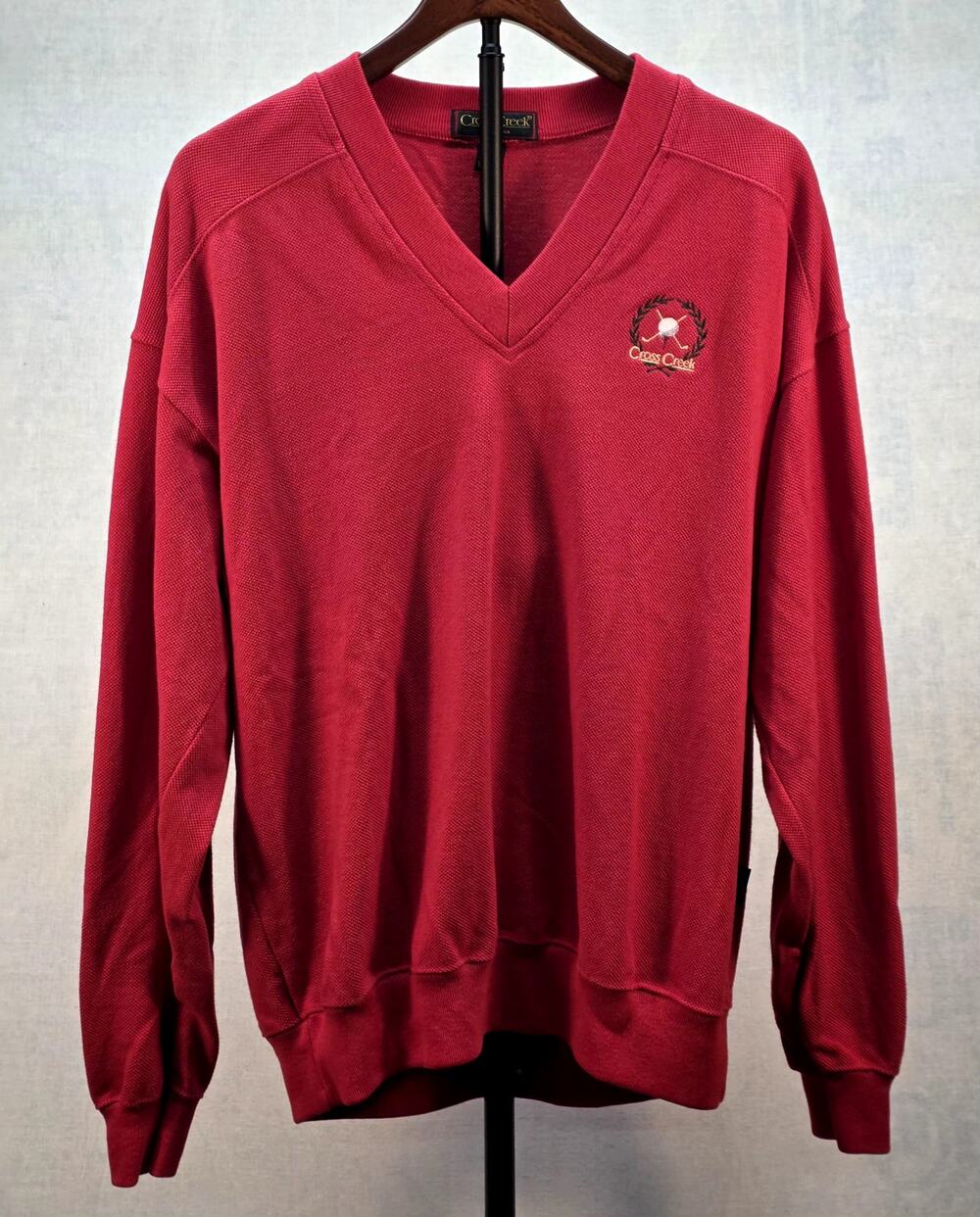 VTG Cross Creek Men's L V-Neck Golf Sweater Red Cotton Knit USA Made